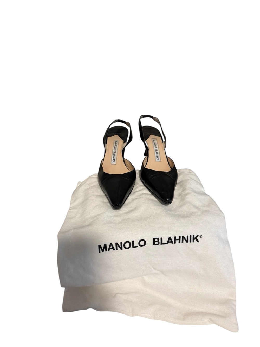 MANOLO BLAHNIK Carolyne 70, Black Nappa Leather Slingback Pumps, SIZE 35 - Picture 2 of 6